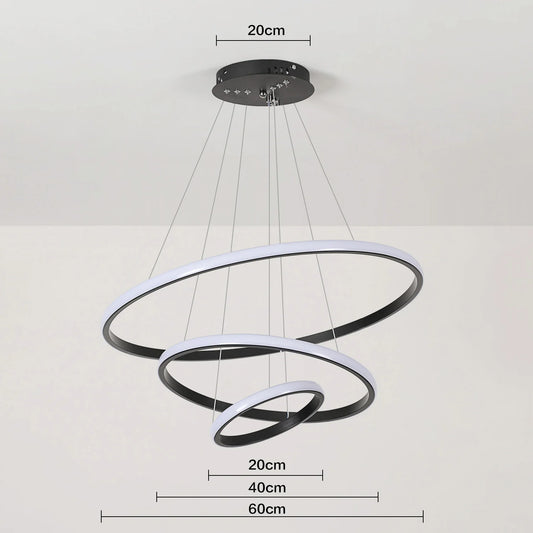 LumaCirque™ – Adjustable Circular Pendant Chandelier (3-Ring LED)