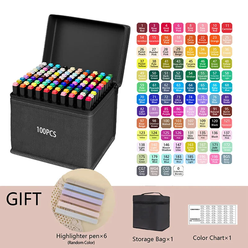 ✍️ InkMaster™ Pro Marker Set – Permanent Dual-Tip Drawing Pens for Artists & Students (24–262 Colors)