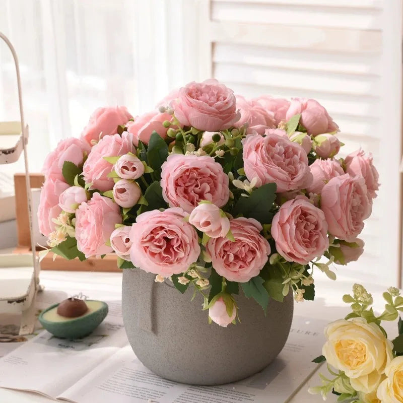 RoseBliss™ – 30cm Peony Silk Bouquet for Weddings & Home Décor