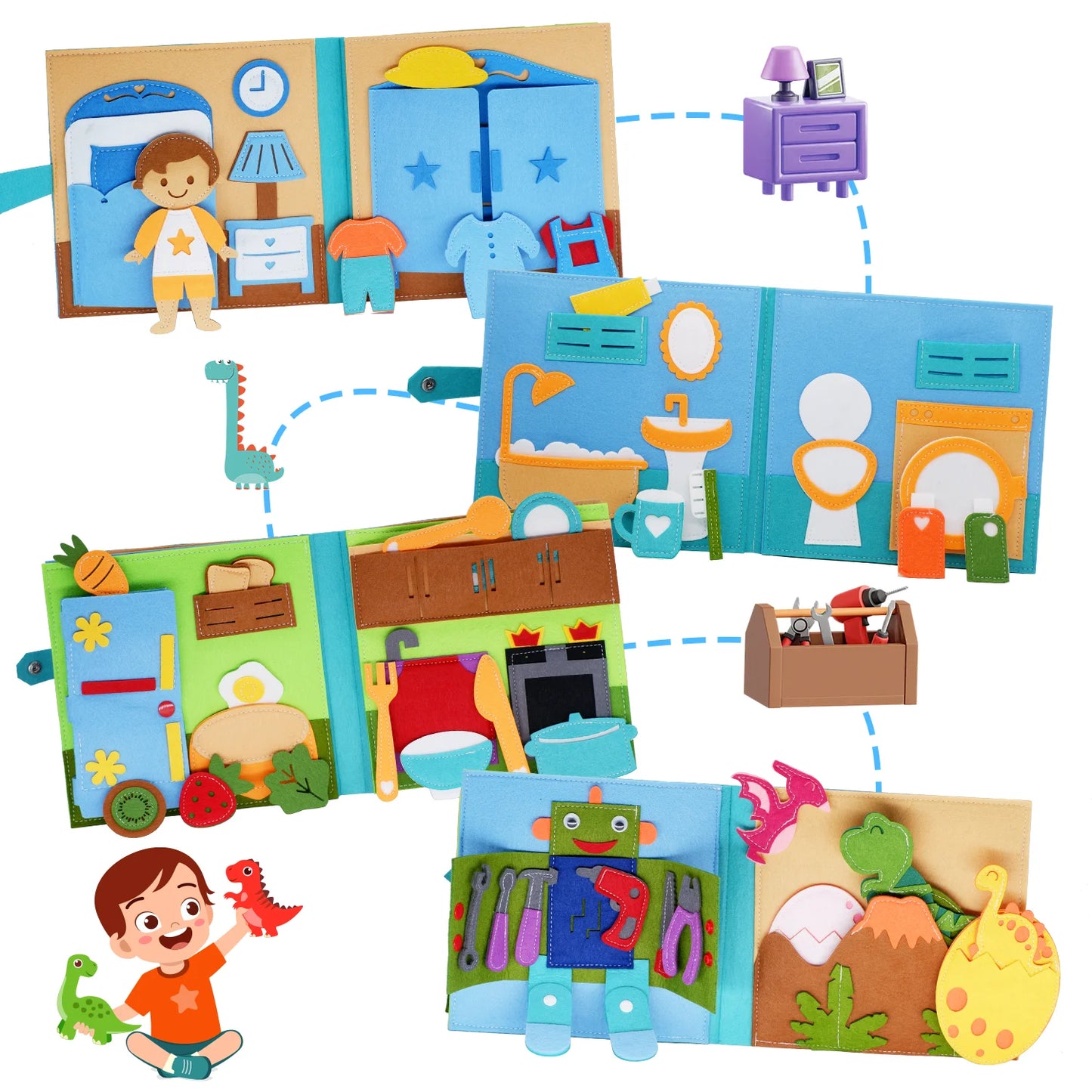 BusyBrains™ Montessori Quiet Book 📘🧠 – Life Skills & Learning Fun for Toddlers (Ages 3-6) 👶✨