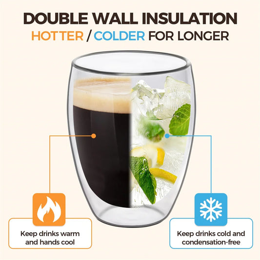 ThermaSip™ Deluxe – Double-Wall Insulated Glass Coffee Cups Set (6pcs) 🔥🧊