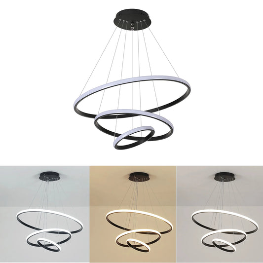 LumaCirque™ – Adjustable Circular Pendant Chandelier (3-Ring LED)
