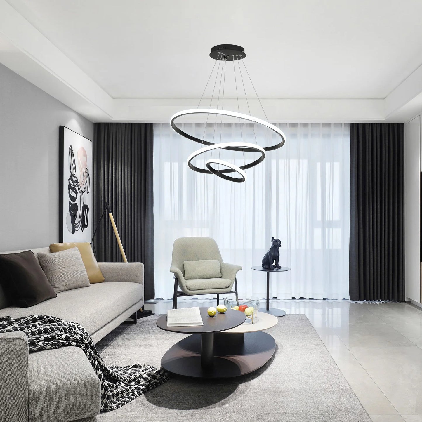 LumaCirque™ – Adjustable Circular Pendant Chandelier (3-Ring LED)