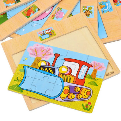 BrainBlox™ – Wooden Puzzle Set for Toddlers (Animals & Vehicles)