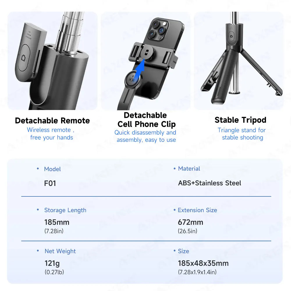 📸💡 FlexiClick™ Wireless Selfie Stick & Tripod Stand with LED Fill Light