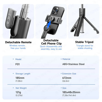 📸💡 FlexiClick™ Wireless Selfie Stick & Tripod Stand with LED Fill Light