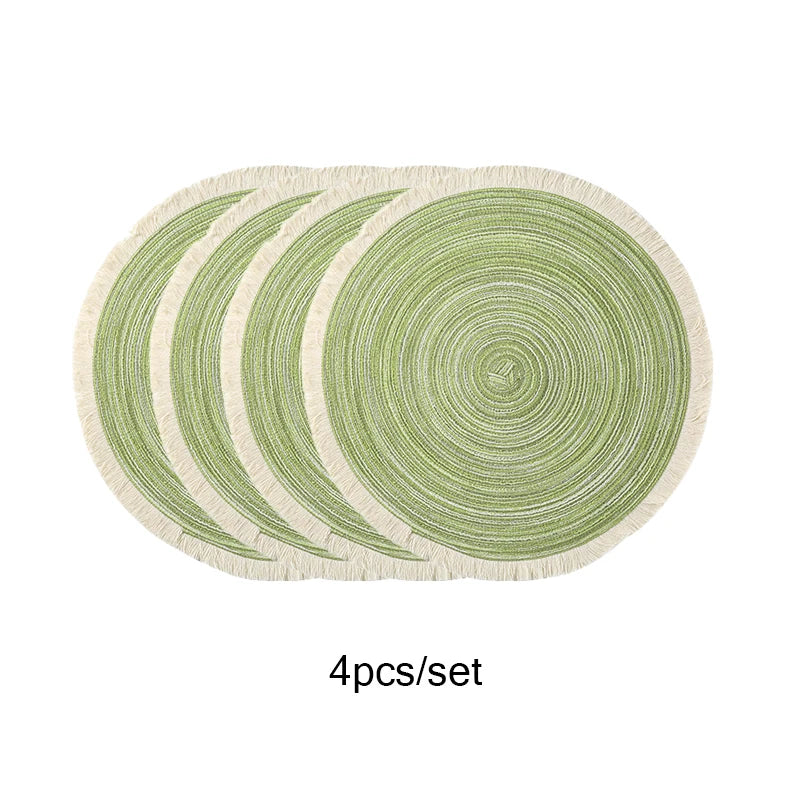 FringeNest™ – Modern Round Table Placemats (Set of 4, Non-Slip)