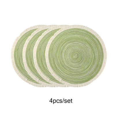FringeNest™ – Modern Round Table Placemats (Set of 4, Non-Slip)