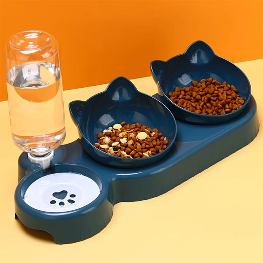 MeowMate™ – Ergonomic Cat Feeder with 3-in-1 Bowl & Gravity Water Bottle