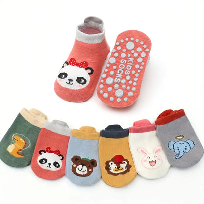 TinyToes™ Animal Socks 🐘🧦 – 6 Pairs Breathable Non-Slip Baby & Toddler Cotton Socks