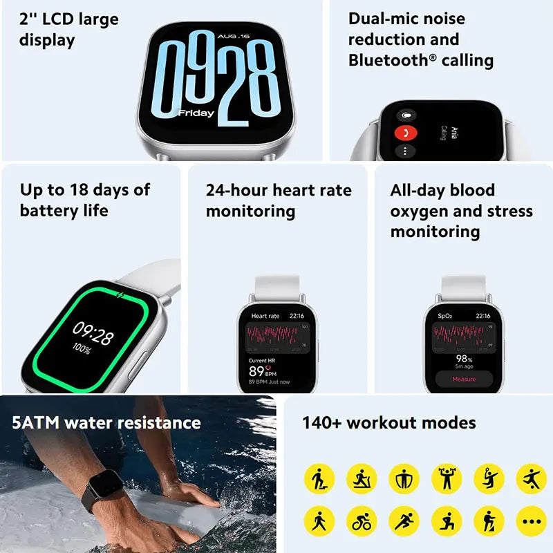 VitaSync™ – Redmi Smartwatch with LCD Display & Health Sensors
