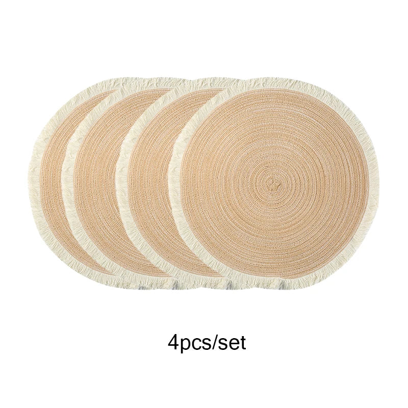 FringeNest™ – Modern Round Table Placemats (Set of 4, Non-Slip)