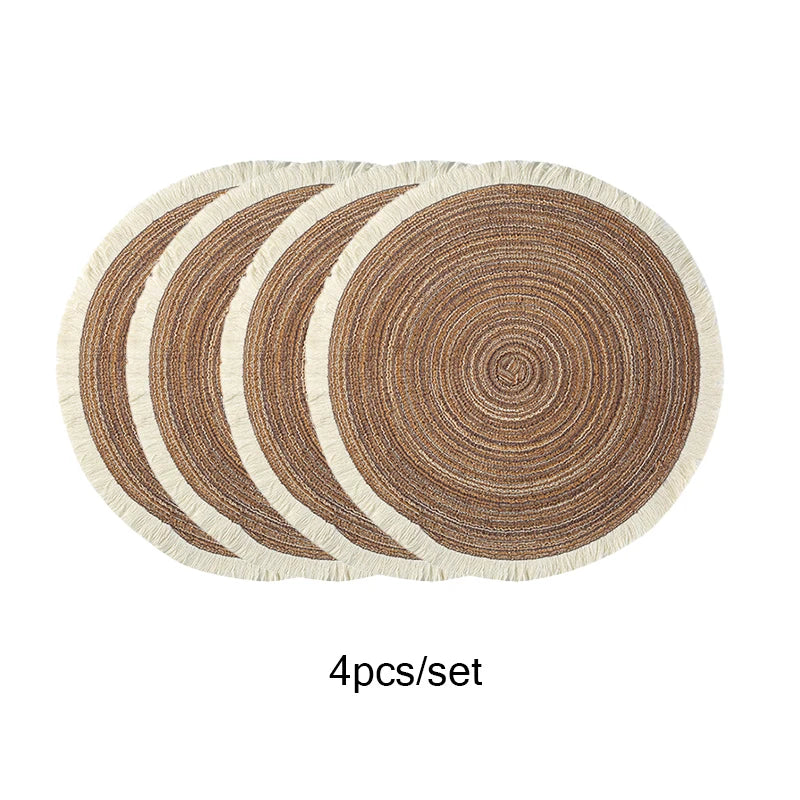 FringeNest™ – Modern Round Table Placemats (Set of 4, Non-Slip)