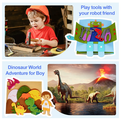 BusyBrains™ Montessori Quiet Book 📘🧠 – Life Skills & Learning Fun for Toddlers (Ages 3-6) 👶✨