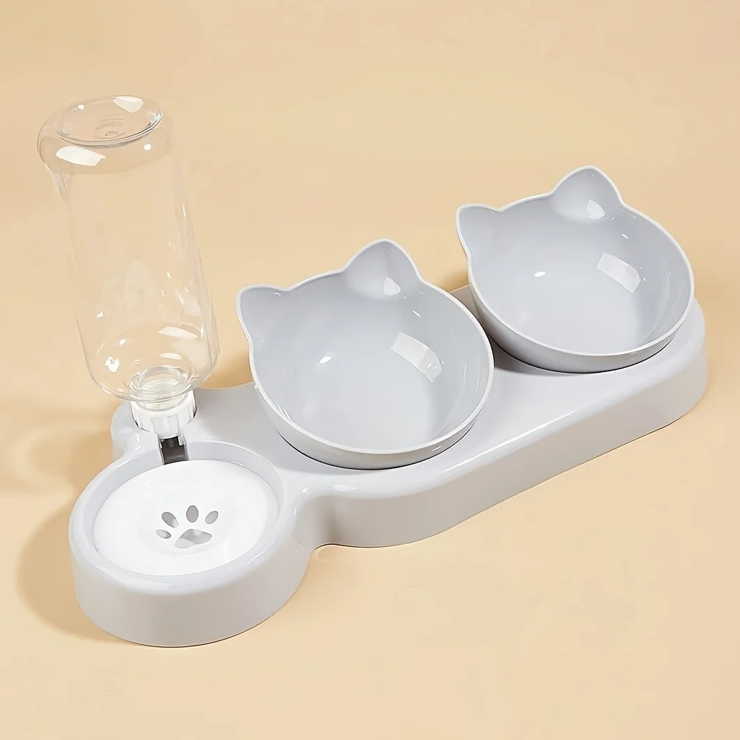 MeowMate™ – Ergonomic Cat Feeder with 3-in-1 Bowl & Gravity Water Bottle