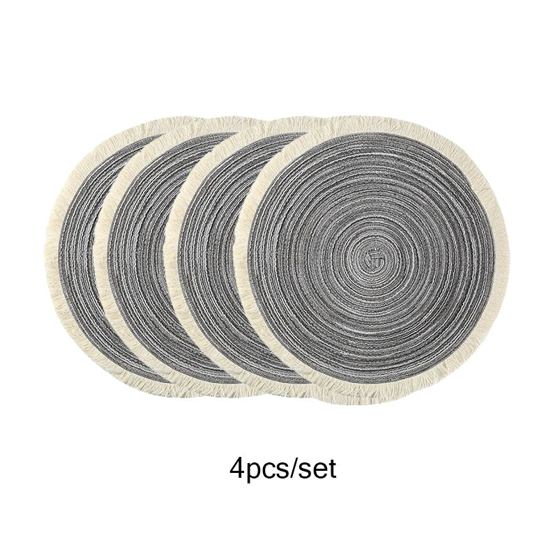 FringeNest™ – Modern Round Table Placemats (Set of 4, Non-Slip)