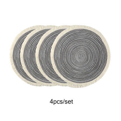 FringeNest™ – Modern Round Table Placemats (Set of 4, Non-Slip)