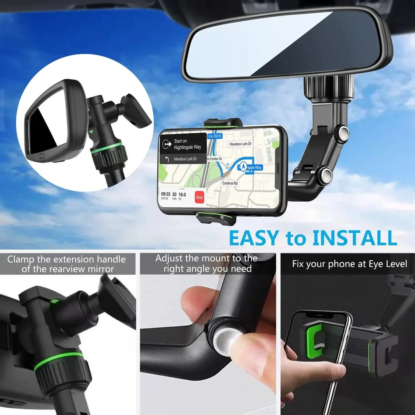 ViewGrip™ – 360° Rearview Mirror Phone Holder for All Smartphones