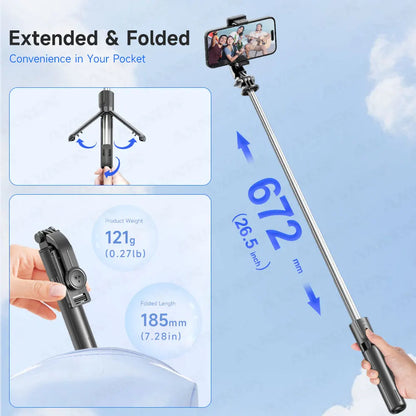 📸💡 FlexiClick™ Wireless Selfie Stick & Tripod Stand with LED Fill Light