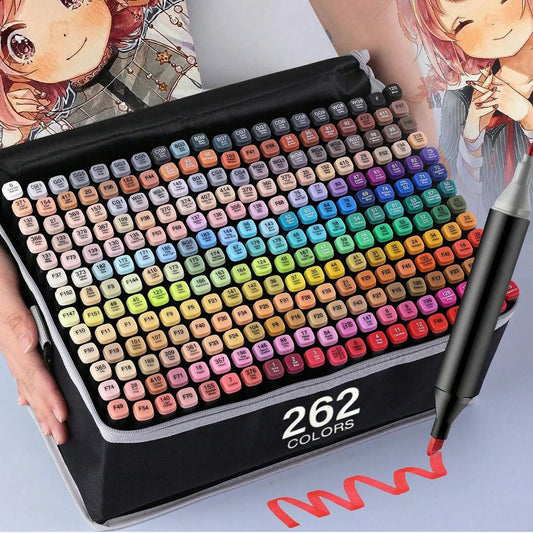 ✍️ InkMaster™ Pro Marker Set – Permanent Dual-Tip Drawing Pens for Artists & Students (24–262 Colors)