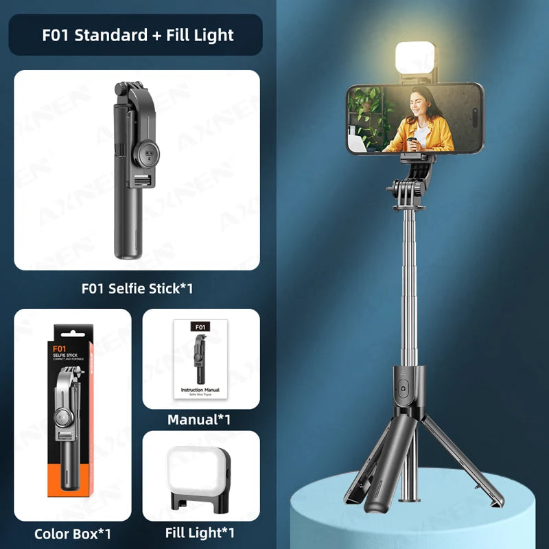 📸💡 FlexiClick™ Wireless Selfie Stick & Tripod Stand with LED Fill Light
