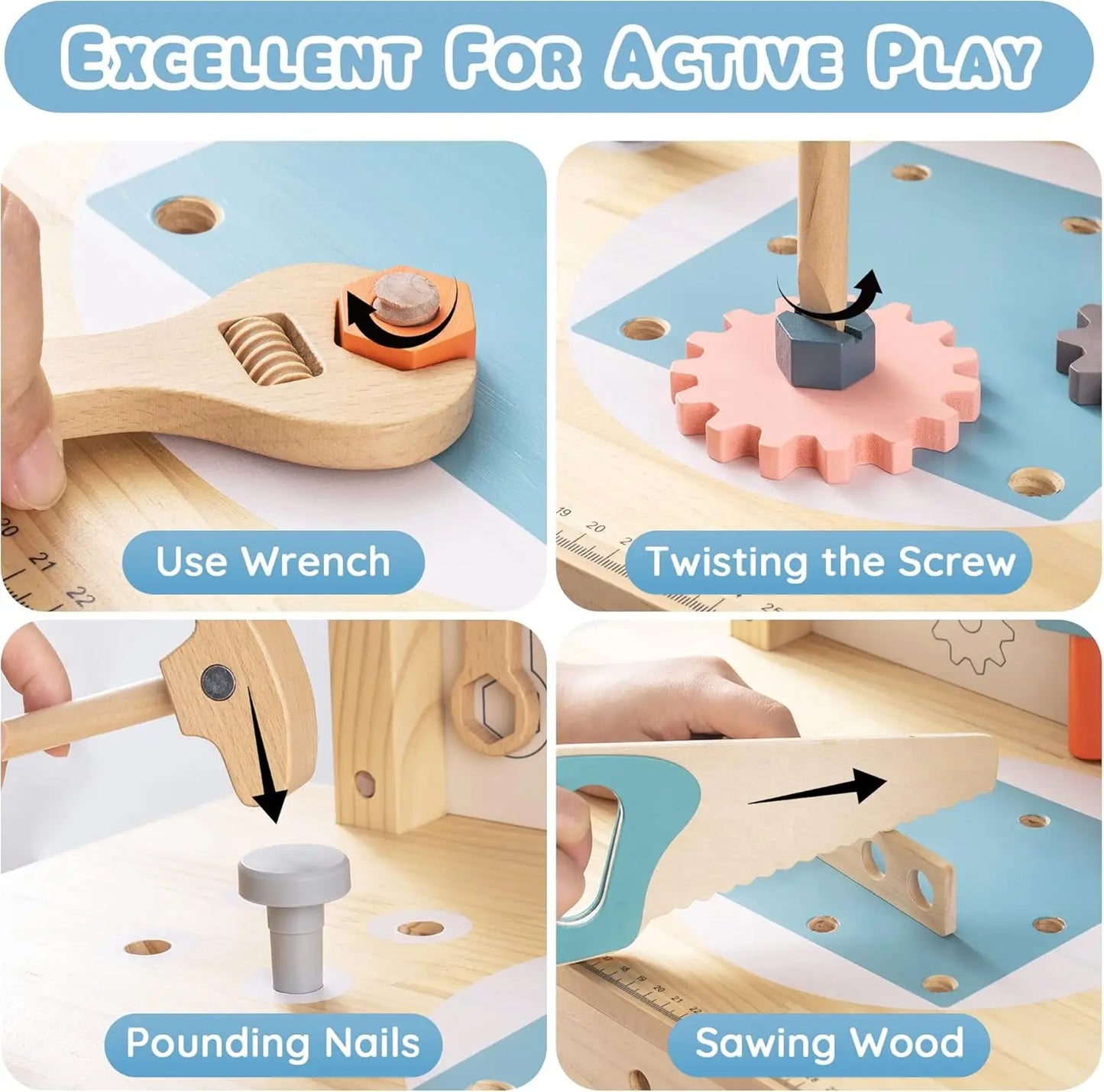 BuildBuddy™ 🔧👷 – Wooden Tool Bench Set for Kids (41-Piece Play Workshop)