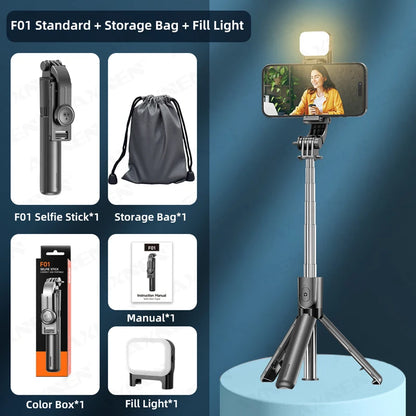 📸💡 FlexiClick™ Wireless Selfie Stick & Tripod Stand with LED Fill Light