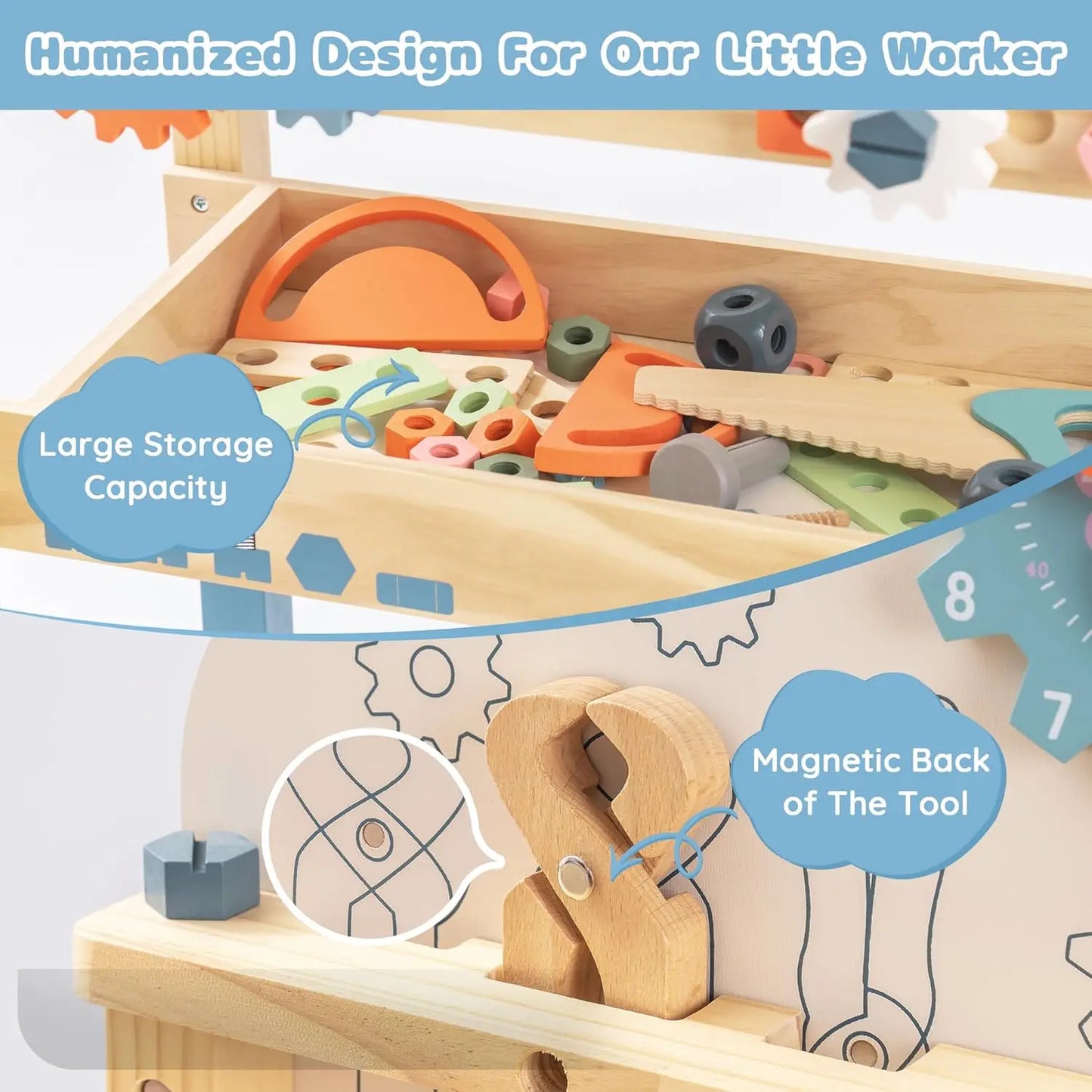 BuildBuddy™ 🔧👷 – Wooden Tool Bench Set for Kids (41-Piece Play Workshop)