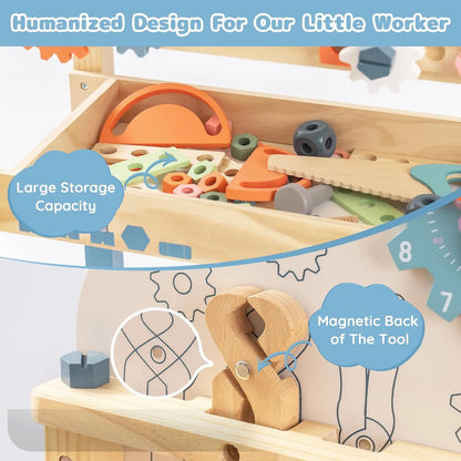 BuildBuddy™ 🔧👷 – Wooden Tool Bench Set for Kids (41-Piece Play Workshop)