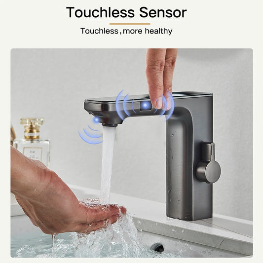 AquaSense Pro™ – Touchless Bathroom Faucet with Smart Display