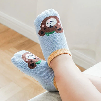 TinyToes™ Animal Socks 🐘🧦 – 6 Pairs Breathable Non-Slip Baby & Toddler Cotton Socks