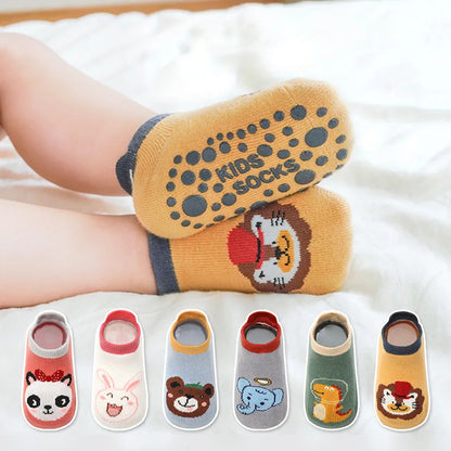 TinyToes™ Animal Socks 🐘🧦 – 6 Pairs Breathable Non-Slip Baby & Toddler Cotton Socks
