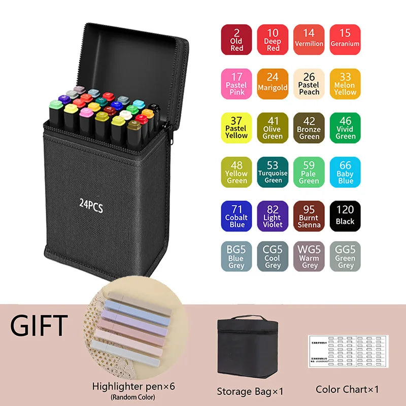 ✍️ InkMaster™ Pro Marker Set – Permanent Dual-Tip Drawing Pens for Artists & Students (24–262 Colors)