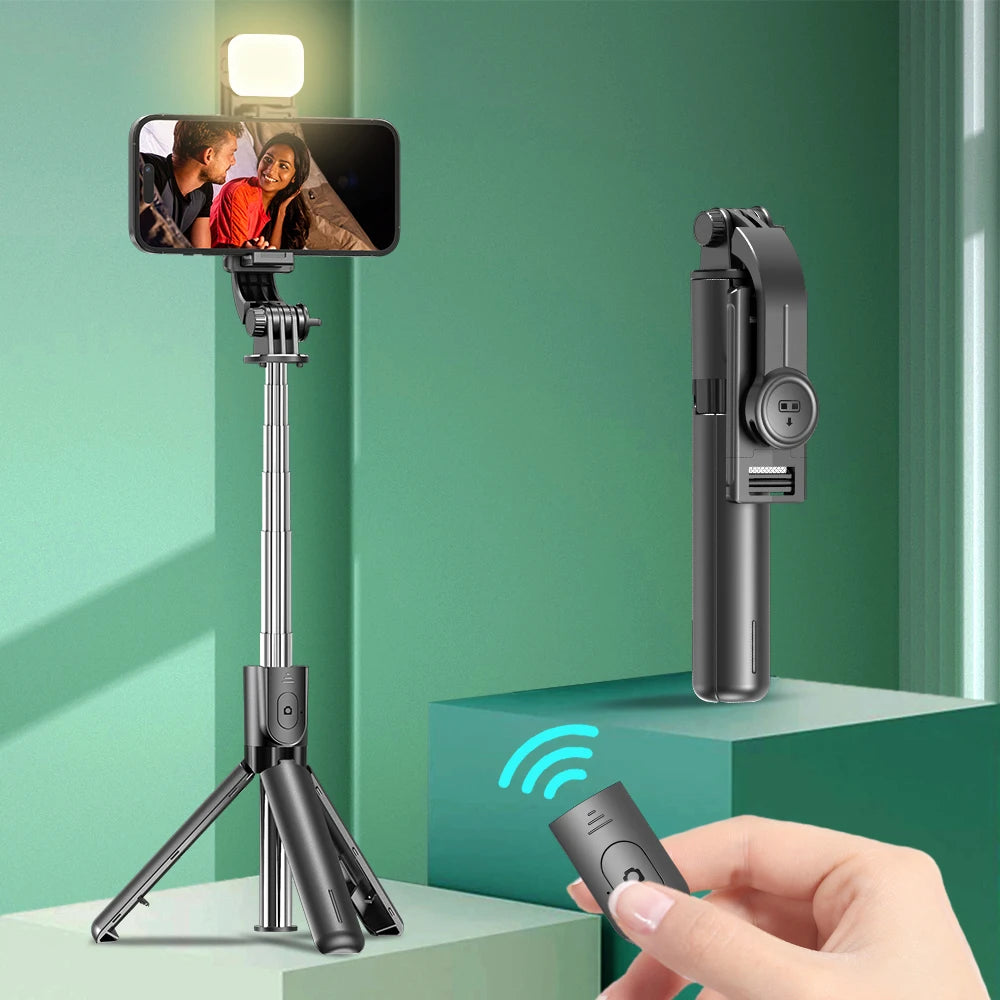 📸💡 FlexiClick™ Wireless Selfie Stick & Tripod Stand with LED Fill Light