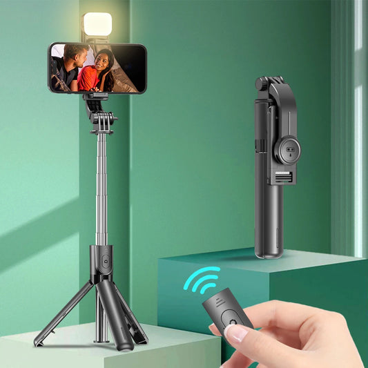 📸💡 FlexiClick™ Wireless Selfie Stick & Tripod Stand with LED Fill Light