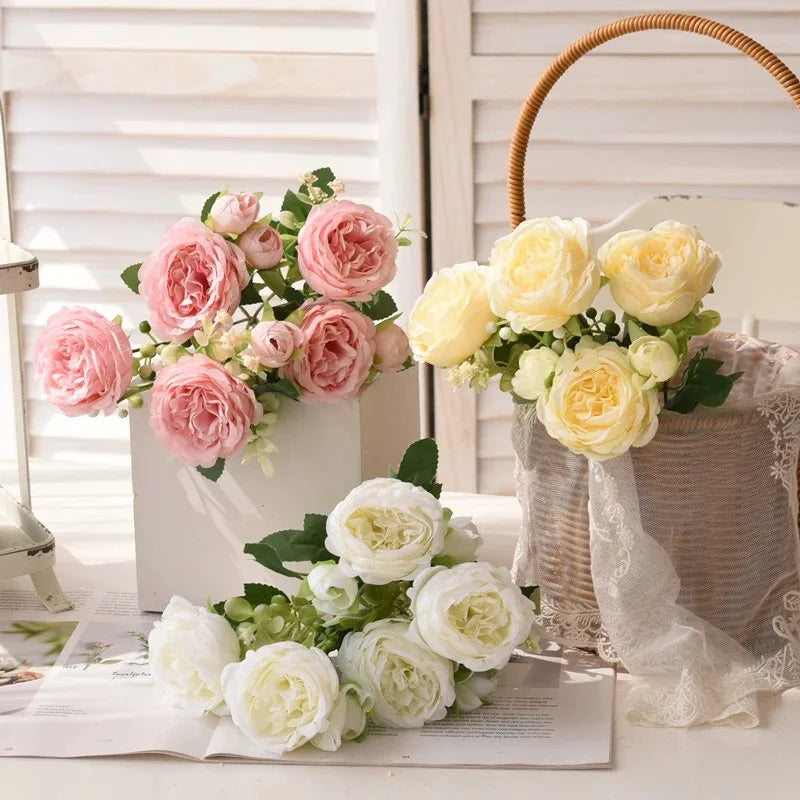 RoseBliss™ – 30cm Peony Silk Bouquet for Weddings & Home Décor