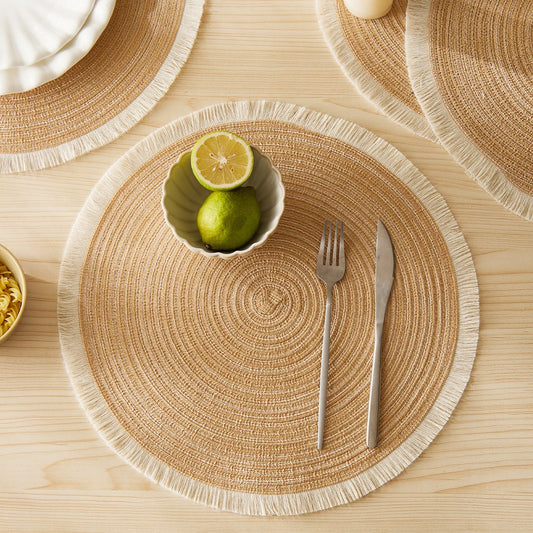 FringeNest™ – Modern Round Table Placemats (Set of 4, Non-Slip)