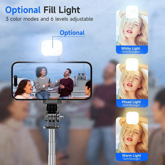 📸💡 FlexiClick™ Wireless Selfie Stick & Tripod Stand with LED Fill Light