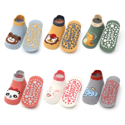 TinyToes™ Animal Socks 🐘🧦 – 6 Pairs Breathable Non-Slip Baby & Toddler Cotton Socks