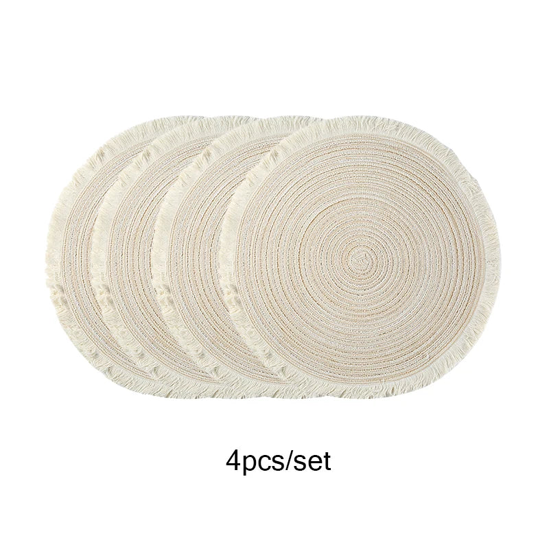 FringeNest™ – Modern Round Table Placemats (Set of 4, Non-Slip)