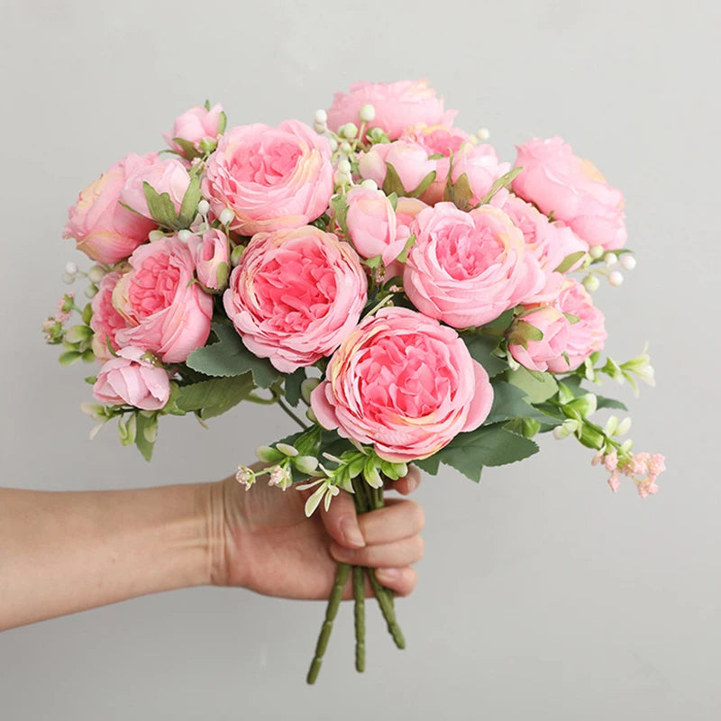 RoseBliss™ – 30cm Peony Silk Bouquet for Weddings & Home Décor