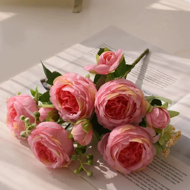 RoseBliss™ – 30cm Peony Silk Bouquet for Weddings & Home Décor