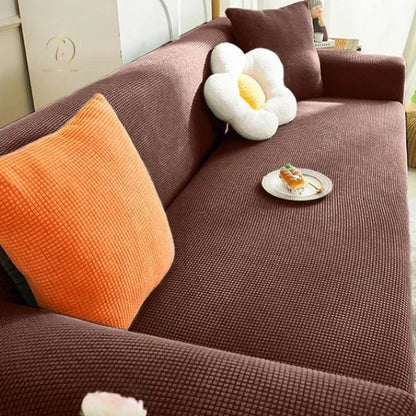 UK Sofa Covers | Elastic Jacquard Fabric Sofa Cover Dark Brown