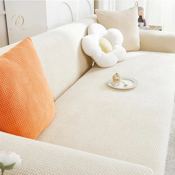 UK Sofa Covers | Elastic Jacquard Fabric Sofa Cover Ivory